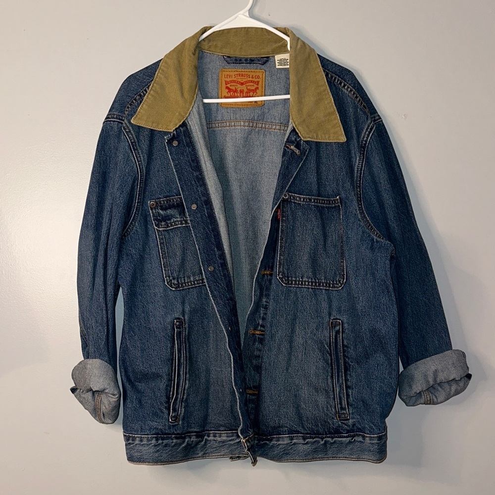 Men's Denim Jacket with Tan Collar